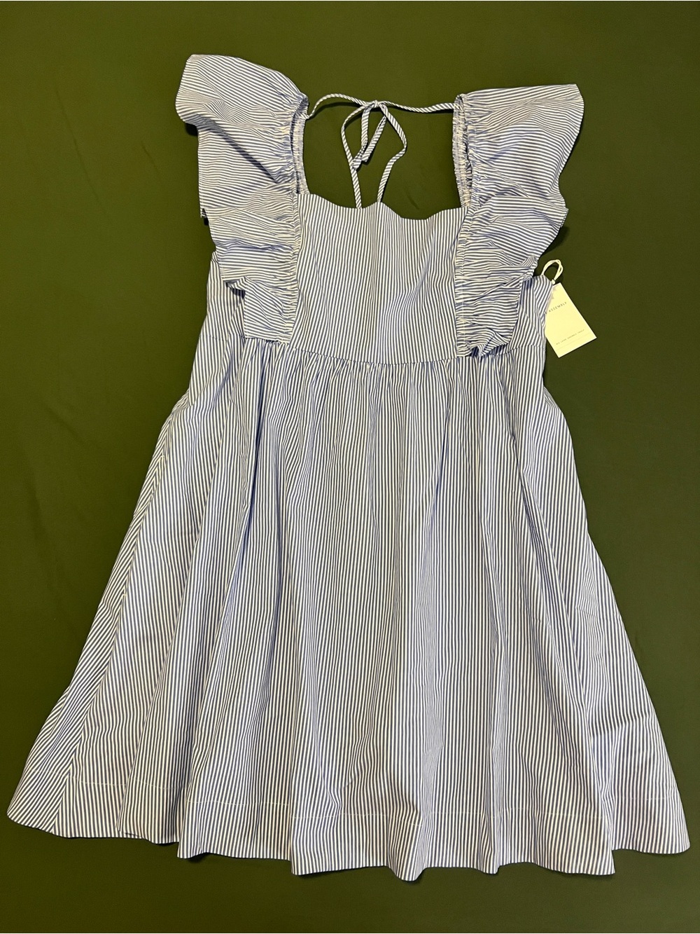 Blue & White Pinstripe Smocked Sundress with Ruffle Straps Size S